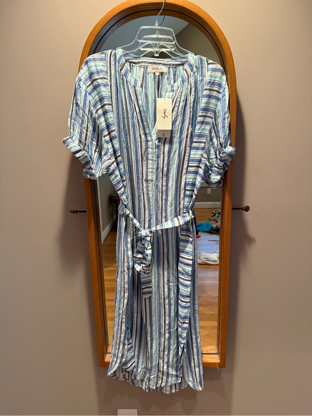Striped Blue & White Button-Front Midi Dress/cover up